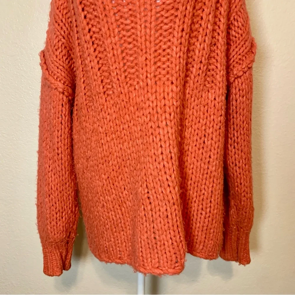 Free People Be There Chunky Knit Pullover Sweater Coral Oversized Small